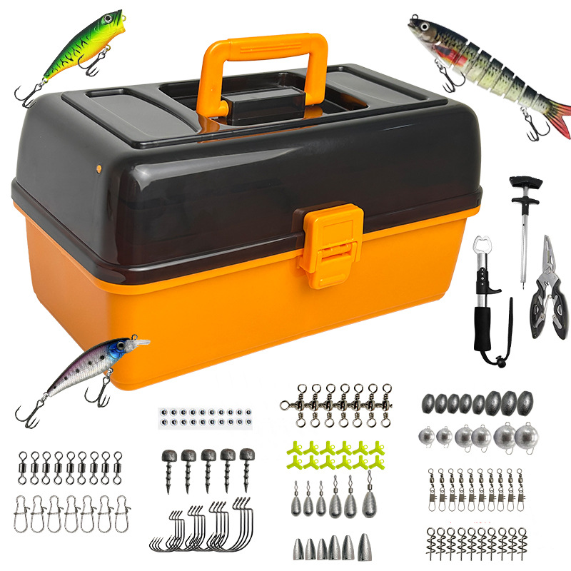 Fishing Lure Accessories - Großes Vierschichtiges Outdoor-Angelset mit Weichködern, Bleikopfhaken,